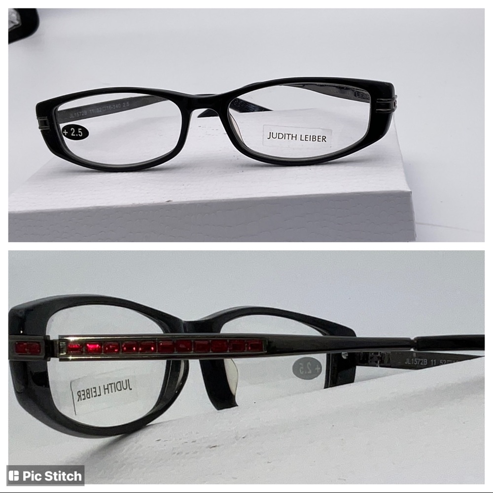 Judith Leiber Gorgeous Red Crystal Black Glasses Readers NIB